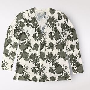 Magnolia Grace Green Floral Print Open Front Cardigan Size S Business Casual‎